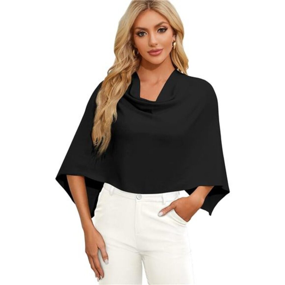 womens capri poncho sweater cropped knit wrap shawl cowl neck top soft slim fit